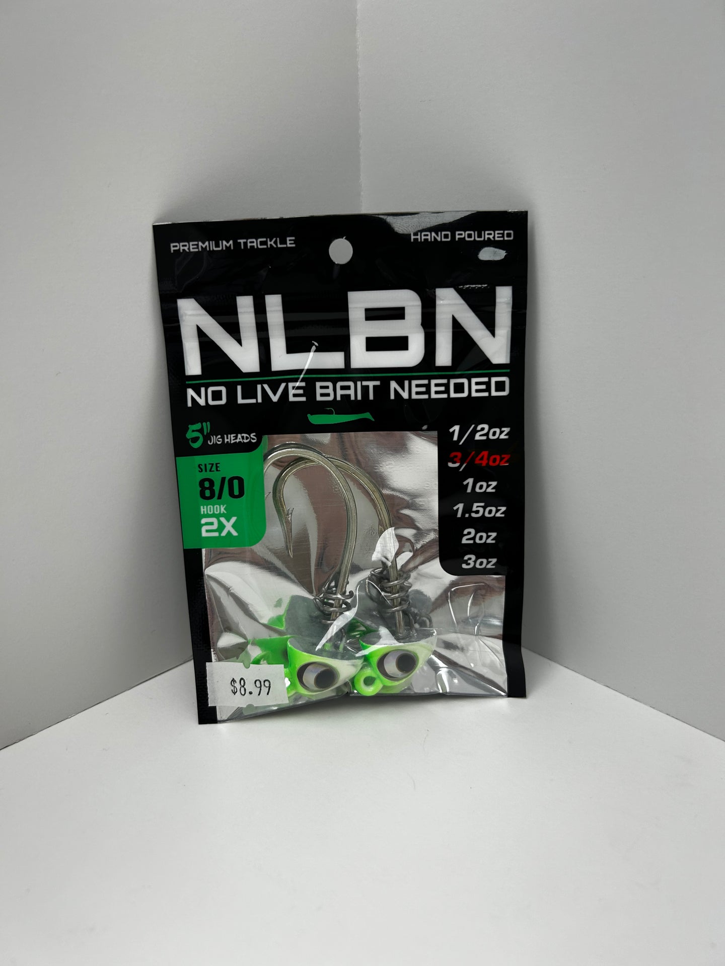 NLBN 5” Jighead 8/0 2xHook Limesider (3/4-2oz)